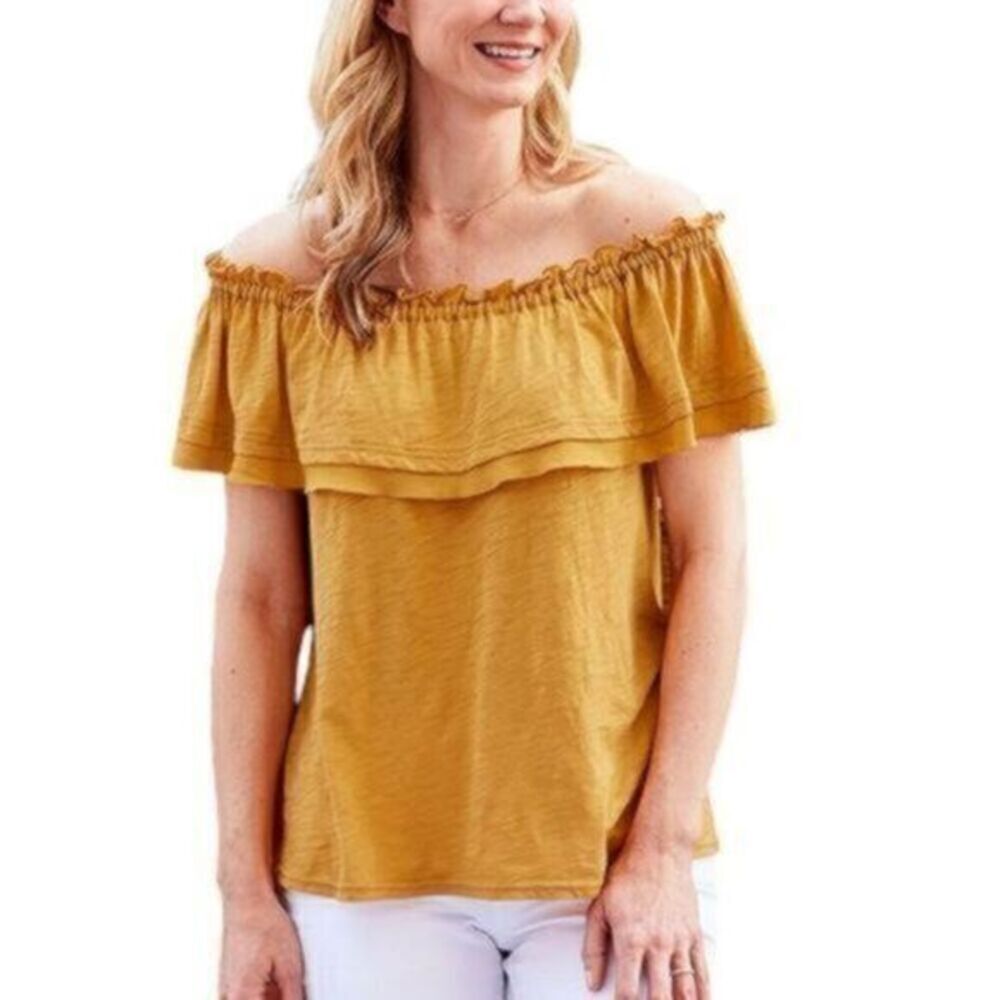 Matilda Jane Fast Lane Top Marigold Yellow Ruffle Off The Shoulder Blouse Size X